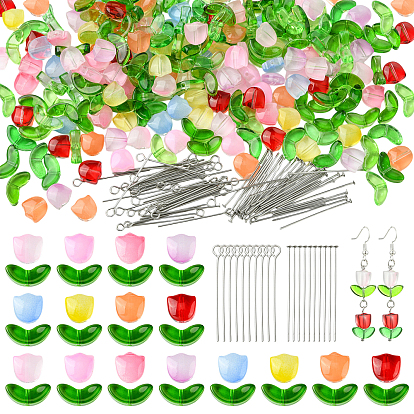 DIY Flower Pendants Makings Kits, include Flower Transparent Glass Beads, with 304 Stainless Steel Eye Pin, 304 Stainless Steel Flat Head Pins