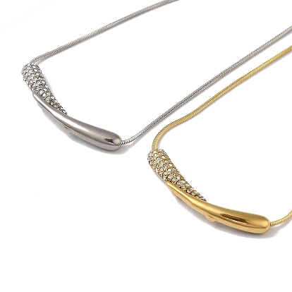 304 Stainless Steel Snake Chain Necklaces, with Rhinestone Beads, Tusk Pendant Necklaces