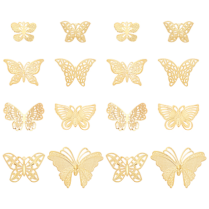 80Pcs 8 Style Iron Filigree Joiners Links & Pendants, Butterfly