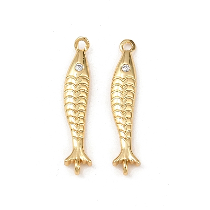 Подвески-рыбки с латунным паве из кубического циркония, без свинца и без кадмия, долговечный, стойки покрытие, реальный 18 k позолоченный