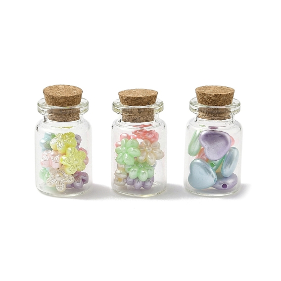 3шт. прозрачная стеклянная бутылка для желаний, акриловые бусины в форме цветка и сердца внутри
