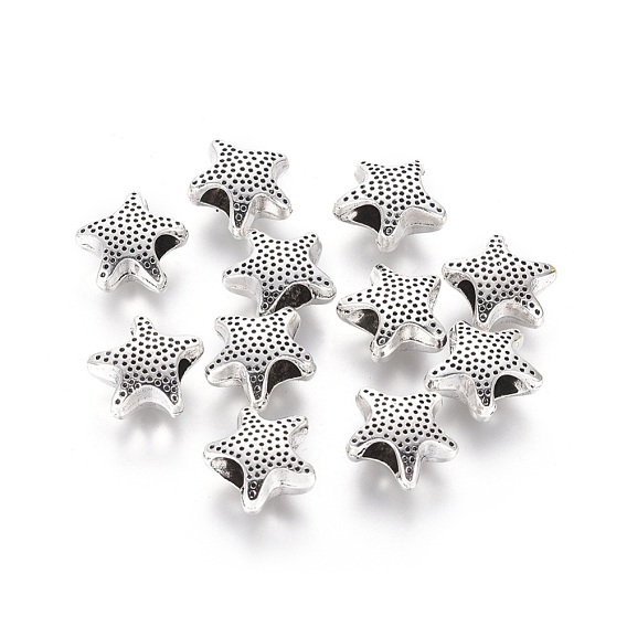 Los granos europeos de estilo tibetano estrella de aleación, abalorios de grande agujero, sin plomo y cadmio, 13x13x6 mm, agujero: 4.5 mm