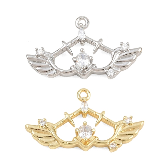 Brass Micro Pave Clear Cubic Zirconia Pendants, Wing Charms