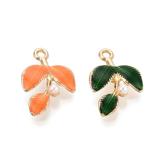 Подвески из эмали и сплава, с ABS имитации жемчуга, очарование листа, золотые