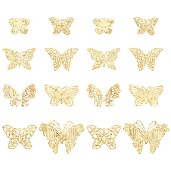 80Pcs 8 Style Iron Filigree Joiners Links & Pendants, Butterfly