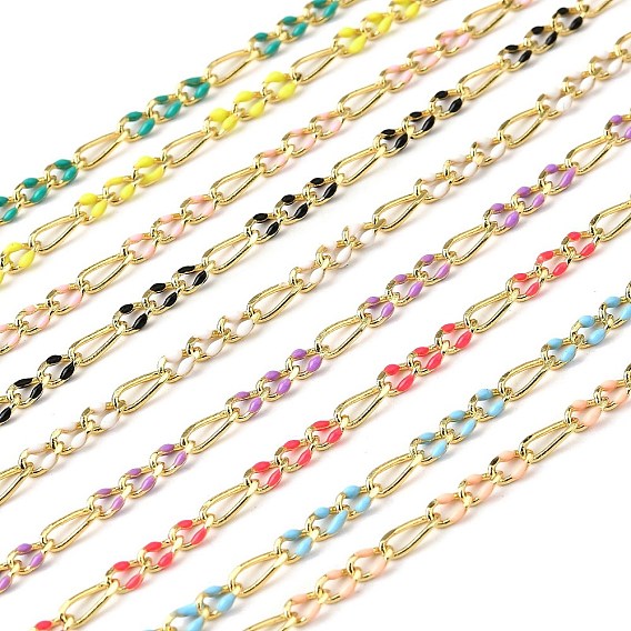 Латунь Figaro цепи, с эмалью, без свинца и без кадмия, долговечный, стойки покрытие, пайки, с катушкой, реальный 18 k позолоченный