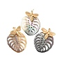 Natural Black Lip Shell Pendants, Bees with Leaf Charm, with Ion Plating(IP) 304 Stainless Steel Findings