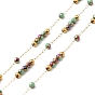 Brass Handmade Beaded Chains, with Glass Beads, with Spool, Unwelded, Real 18K Gold Plated