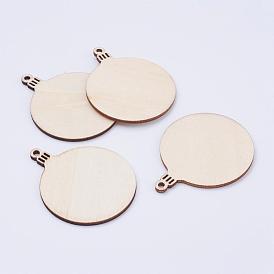 Undyed Wood Big Pendants, Flat Round