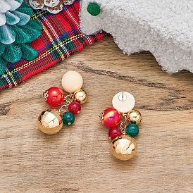 Рождественские серьги-гвоздики из сплава и акрила, круглые, золотые