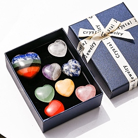 Chakra Gemstone Healing Heart Figurines Set, Reiki Energy Stone Display Decorations