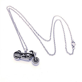Stainless Steel Motorbike Urn Ashes Pendant Necklace, Memorial Jewelry for Men Women