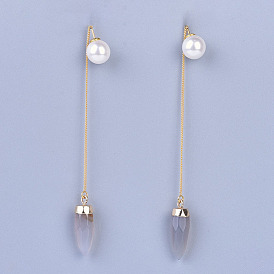 Hilos de oreja de piedras preciosas naturales, con hallazgos de aretes de latón y tuercas acrílicas con imitación de perlas, real 18 k chapado en oro