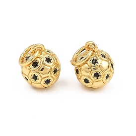 Brass Micro Pave Black Cubic Zirconia Charms, Football Charms, Long-Lasting Plated, Lead Free & Cadmium Free, Rack Plating