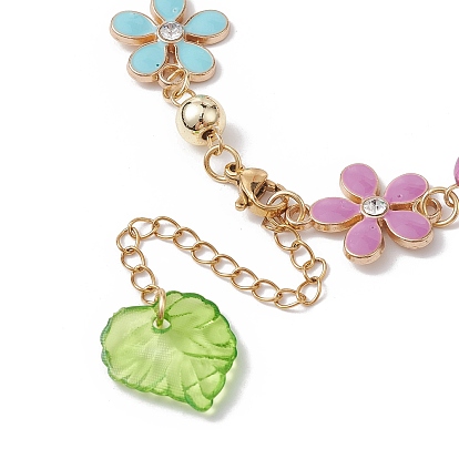 Zinc Alloy Flower Flower Link Chain Bracelets,with Glass Beads