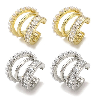 Серьги-каффы из латуни с покрытием стойки, прозрачные циркониевые серьги для женщин, с abs имитационными жемчужными бусинами , без кадмия и без свинца, долговечный