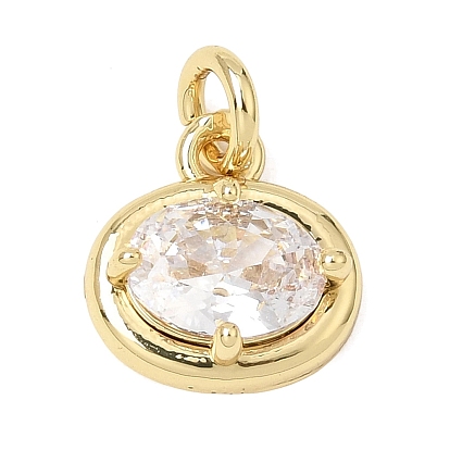 Brass Pave Cubic Zirconia Pendants, Long-Lasting Plated, Rack Plating, Lead Free & Cadmium Free, Real 18K Gold Plated, Oval Charms