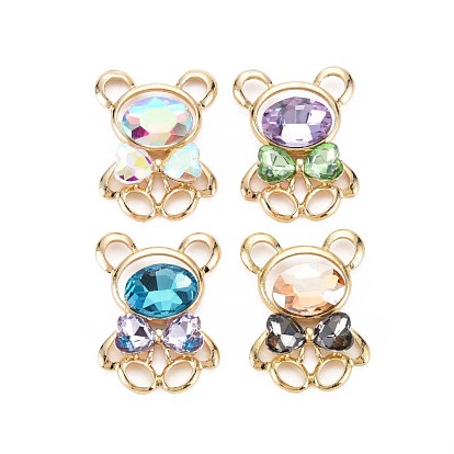 Rack Plating Alloy Glass Rhinestone Cabochons, Faceted, Cadmium Free & Lead Free, Light Gold, Bear