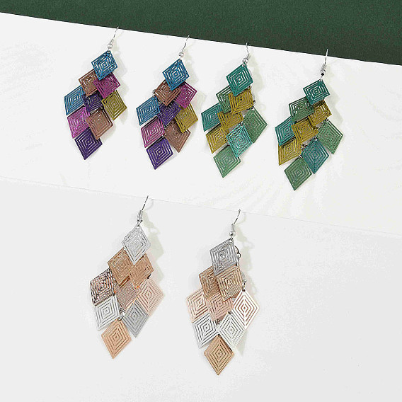 430 серьги-подвески в форме ромба из нержавеющей стали, с железными крюками серьги, платина