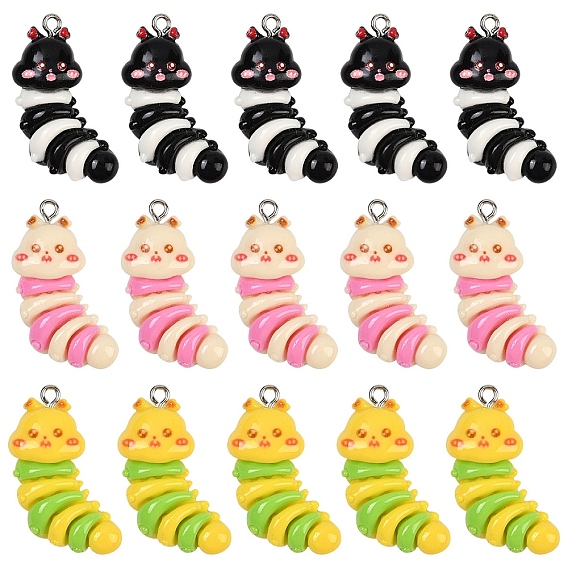 15 шт 3 цвета подвески из смолы, гусеница, с платиновым тоном железная петля