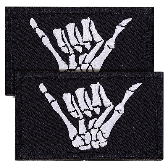 Светящиеся нейлоновые ленты-липучки, прямоугольник с жестом скелета