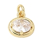 Brass Pave Cubic Zirconia Pendants, Long-Lasting Plated, Rack Plating, Lead Free & Cadmium Free, Real 18K Gold Plated, Oval Charms