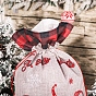 Toile de jute imprimée gnome de noël sacs à cordon, pochettes de rangement cadeau tartan rectangle, fournitures de fête de noël