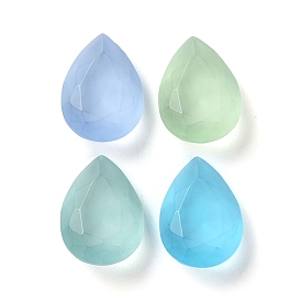 Frosted Glass Rhinestone Cabochons, Faceted, Pointed Back, Teardrop