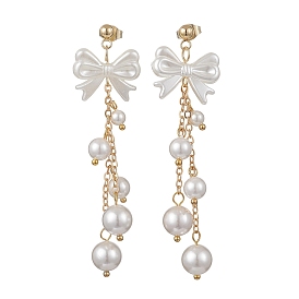 Серьги-гвоздики с бантом из искусственного жемчуга ABS, с круглыми бусинами из ракушек и фурнитурой для сережек из нержавеющей стали, золотые