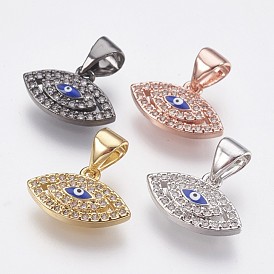 Brass Micro Pave Cubic Zirconia Charms, Cadmium Free & Lead Free, with Enamel, Eye