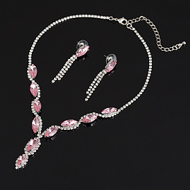 Exquisite Water Drop Crystal Necklace Earrings Set for Wedding Bride Dress Accessories
