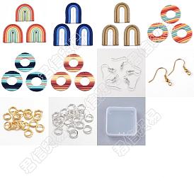 SUPERFINDINGS DIY 6 Pairs Polymer Clay Dangle Earring Kits, Including Circular Arch & Donut Pendants, Brass Earring Hooks & Jump Rings