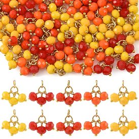 50Pcs 5 Colors Glass Pendants, Faceted Rondelle Charms, 304 Stainless Steel Open Jump Rings, Golden