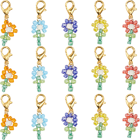 30 шт. окрашенная синтетическая бирюза и стеклянные бусины в виде цветка маркеры для фиксации стежков, подвески на клипсах, Подвески с застежкой-лобстером из цинкового сплава, связанные крючком