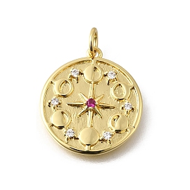 Латунные микро проложить кубического циркония подвески, плоский круглый со звездными подвесками, стойки покрытие, прочное покрытие, без кадмия и без свинца, с целью перехода в кольце