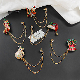 Adorable Christmas Brooch with Cartoon Snowman, Bell, Hat and Boots - Trendy Chain Pin