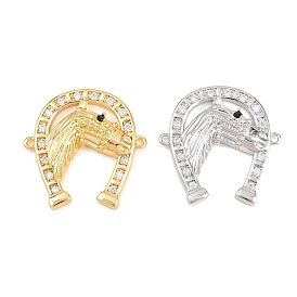 Шармы-соединители из латуни с микропаве из прозрачного кубического циркония, подкова с конскими звеньями