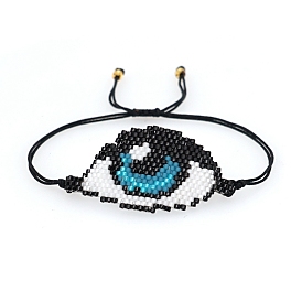 Friendship Eye Loom Pattern Seed Beads Bracelets for Women, Adjustable Nylon Cord Braided Bead Bracelets