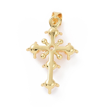 Brass Micro Pave Cubic Zirconia Pendants, with ABS Imitation Pearl, Religion Cross Charm