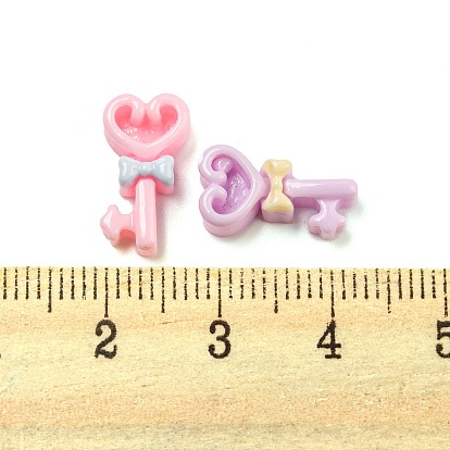 Opaque Resin Decoden Cabochons, Heart Shaped Key with Bowknot