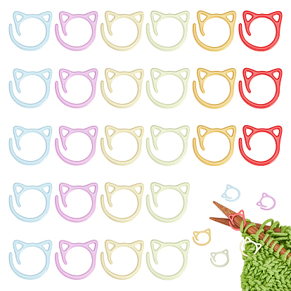 48Pcs 6 Colors Iron Knittings Tool, Crochet Locking Stitch Markers Holder, Cat Head