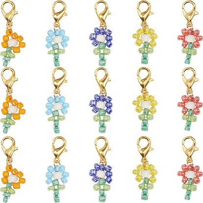 30 шт. окрашенная синтетическая бирюза и стеклянные бусины в виде цветка маркеры для фиксации стежков, подвески на клипсах, Подвески с застежкой-лобстером из цинкового сплава, связанные крючком