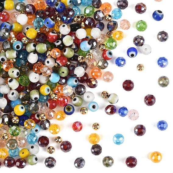 100 шт. круглых бусин-лэмпворк ручной работы от сглаза, с 200шт. стеклянными бусинами и 100шт. латунными бусинами-разделителями