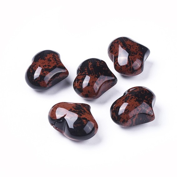 Natural Mahogany Obsidian Heart Love Stone, Pocket Palm Stone for Reiki Balancing