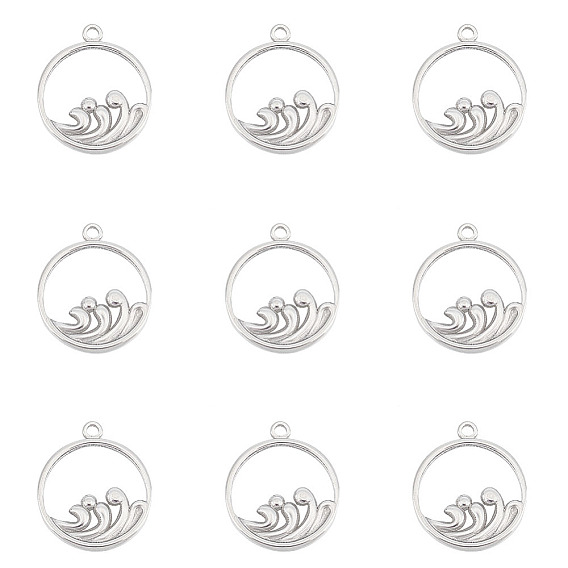 10 шт. 304 подвески из нержавеющей стали, плоский круглый с морской волной