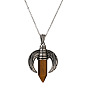 Retro Tiger Eye Agate Pendant Necklace with Moon Shape Hexagonal Prism, Fashionable and Versatile Unisex Jewelry