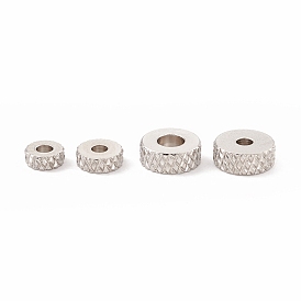 201 Stainless Steel Spacer Beads, Flat Round with Diamond Texture
