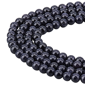 CHGCRAFT 4 Strands Synthetic Blue Goldstone Beads Strands, Round