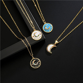 Fashionable Geometric Pendant Necklace with Moon and Star Design in Copper