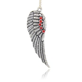 Antique Silver Plated Alloy Wing Big Pendants, with Rhinestones, 52x17x2mm, Hole: 2mm